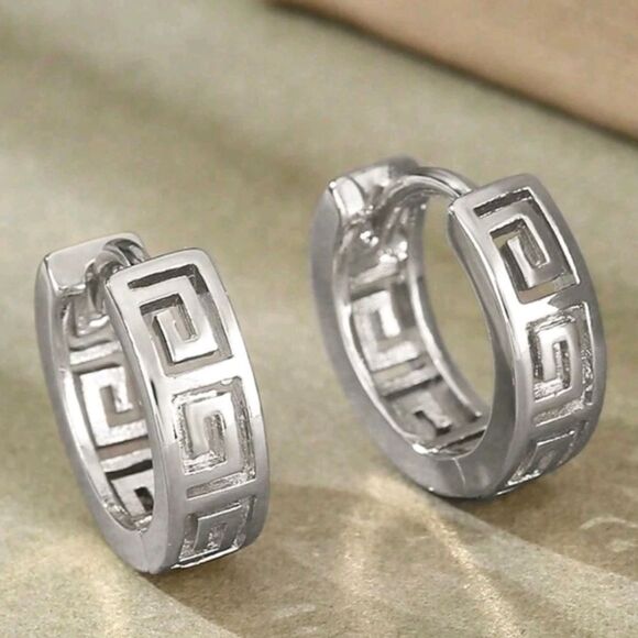 Unique Simple Style Mesh Pattern Designer Inspired Huggie Hoop Earrings - Picture 1 of 4